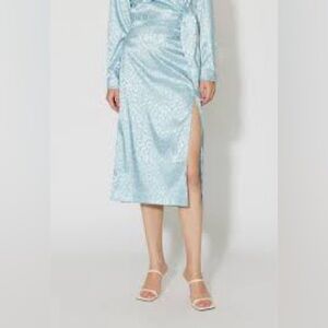 Something New Snmia‎ Gatherings Baby Blue Leopard Embossed Midi Satin Skirt XL